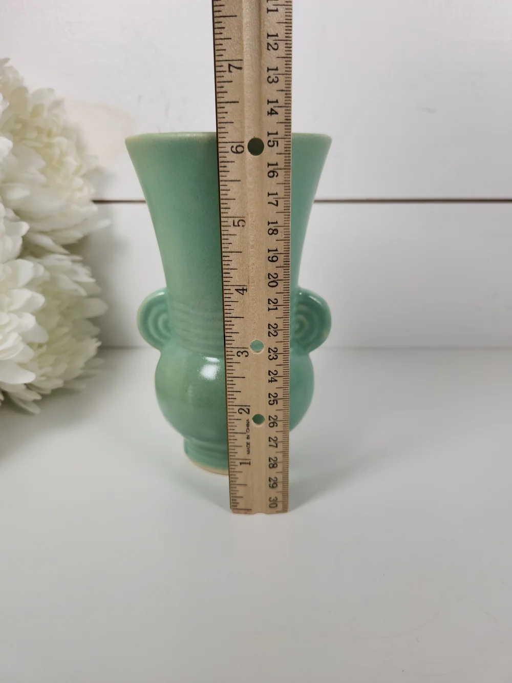 Vintage 1930s Brush-McCoy Pottery Blue Green Art Deco Vase , 6.25